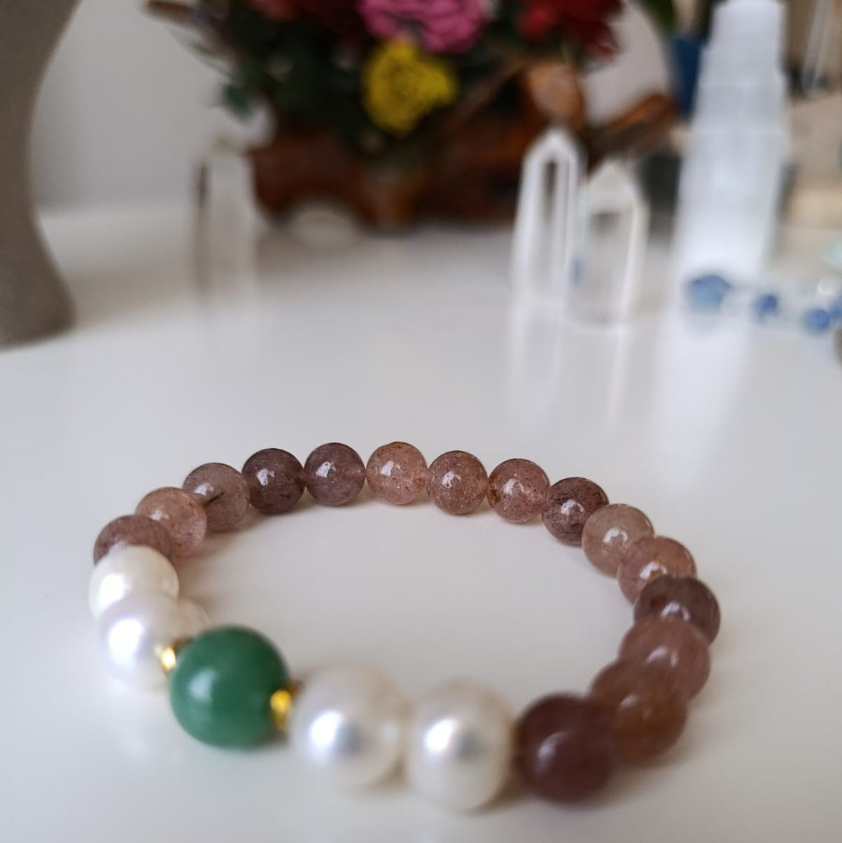 Çilek Kuvars - İnci - Aventurin Bileklik