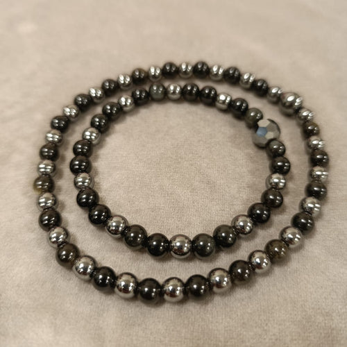 Obsidyen ve Hematit Taşlı Halhal ve Bileklik Seti (Barış ve Ödem Destekçisi)