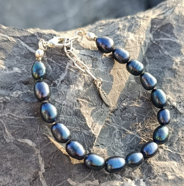 Lacivert Arpa İnci Bileklik