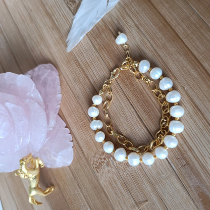 Zincirli Gold İnci Bileklik