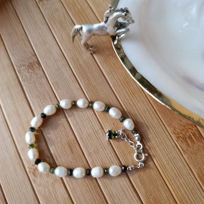 Zümrüt ve İnci Gümüş bileklik
