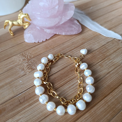 Zincirli Gold İnci Bileklik