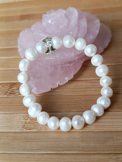 İri İncili Gümüş istiridye bileklik