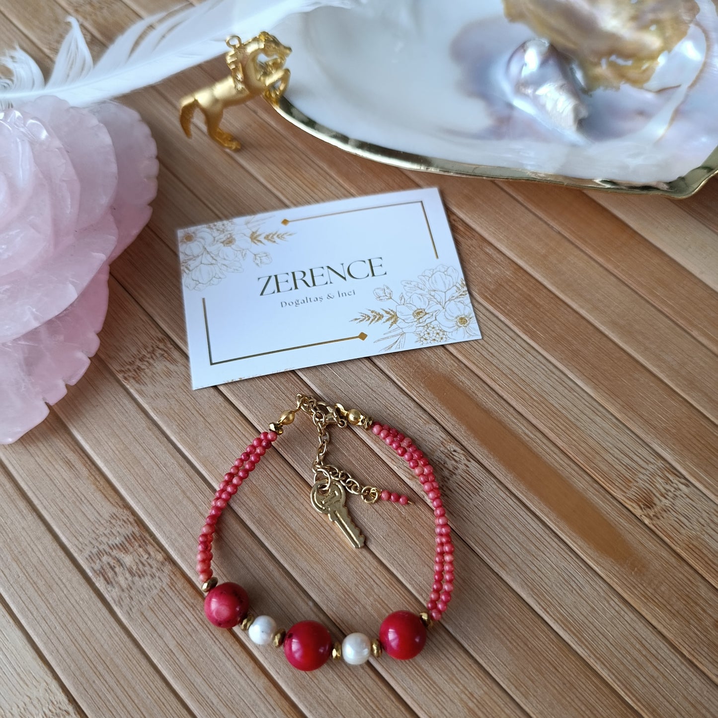 İnci+Mercan (Renklendirmeli) bileklik