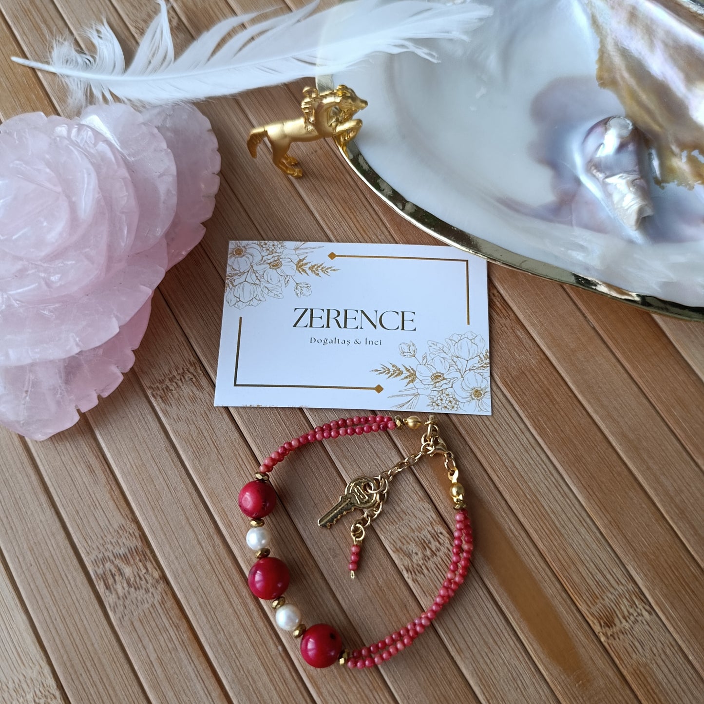 İnci+Mercan (Renklendirmeli) bileklik